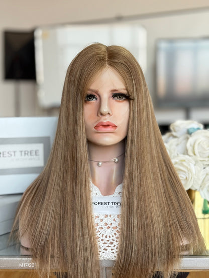 Golden Ash Brown Middle-Part Long Straight Human Hair Sheitel Wig, product view 1