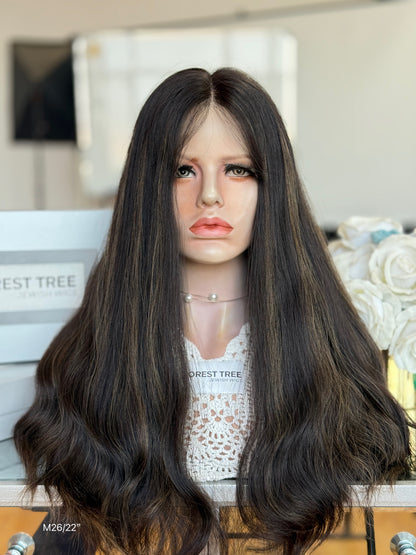 Rich Black Middle-Part Long Wavy Human Hair Sheitel Wig, product view 1