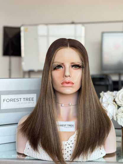 Ash Brown Middle-Part Shoulder-Length Straight Human Hair Sheitel Wig, product view 1