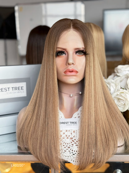 Honey Blonde Middle-Part Long Straight Human Hair Sheitel Wig, product view 1