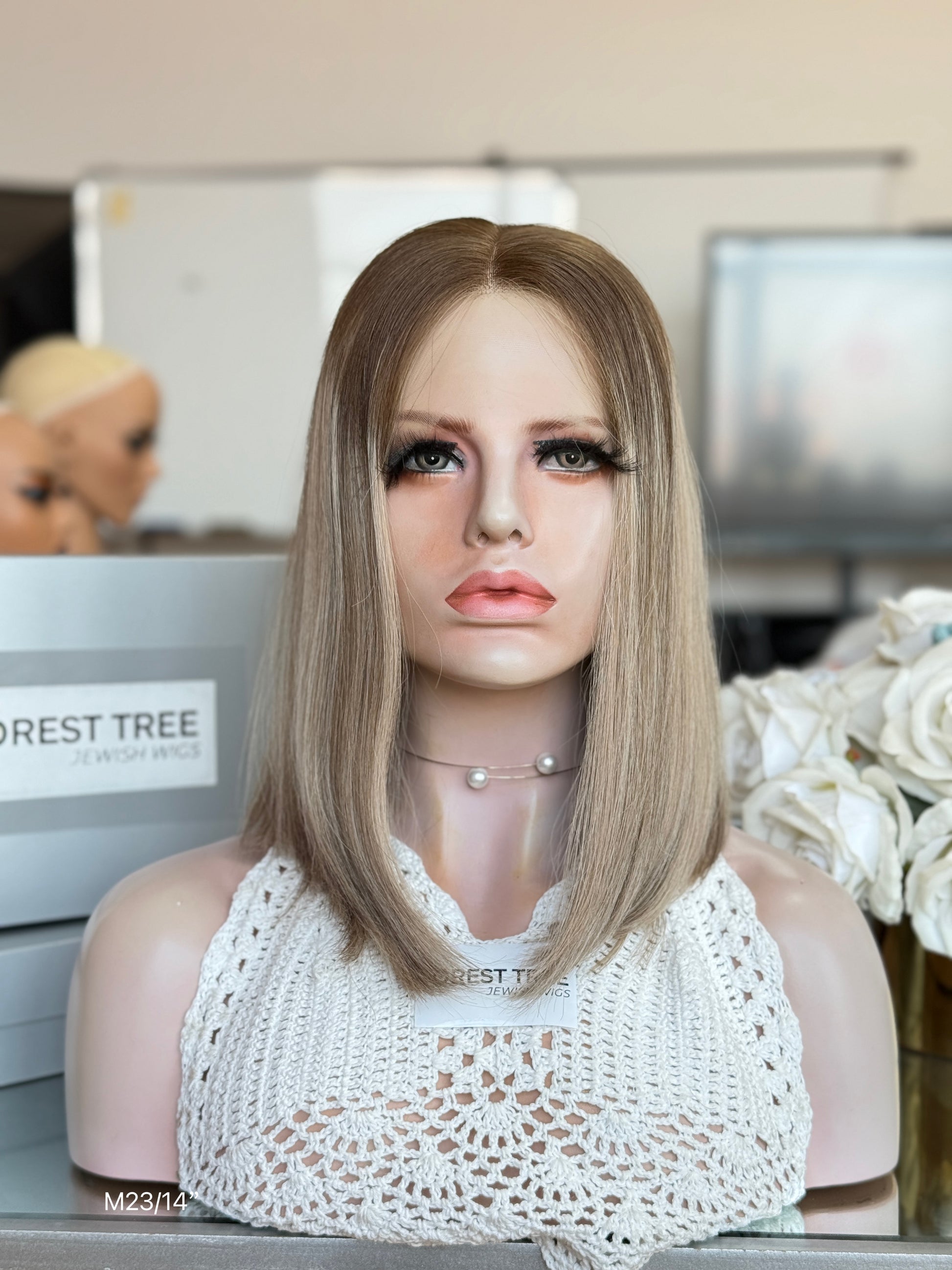 Cool Ash Brown Middle-Part Bob Human Hair Sheitel Wig, product view 1