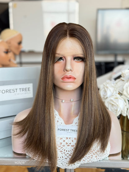 Deep Ash Brown Middle-Part Long Straight Human Hair Sheitel Wig, product view 1