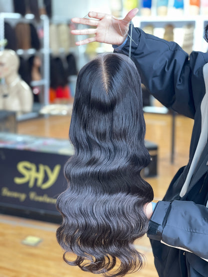 Natural Brown Center-Part Long Wavy Human Hair Topper Mini Wig, product view 2