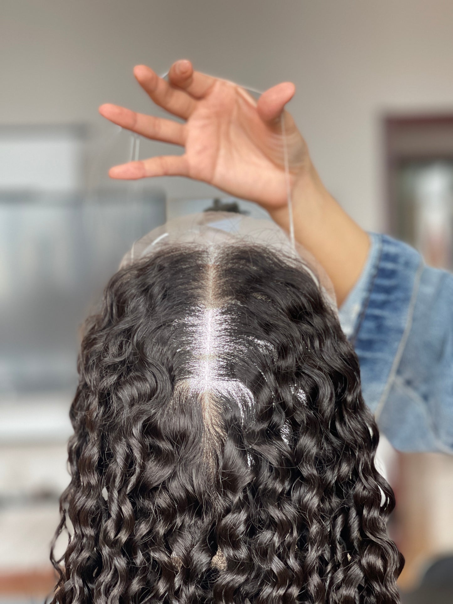 Natural Brown Long Curly Human Hair Topper Mini Wig, product view 2