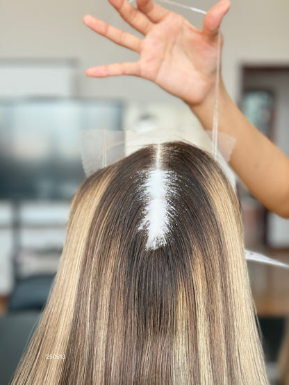 Light Blonde Long Straight Human Hair Topper Mini Wig, product view 2