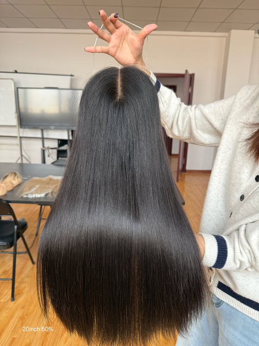 Chocolate Brown Long Straight Human Hair Topper Mini Wig, product view 1