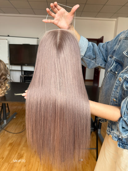 Chocolate Brown Long Straight Human Hair Topper Mini Wig, product view 1