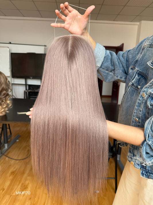 Chocolate Brown Long Straight Human Hair Topper Mini Wig, product view 1