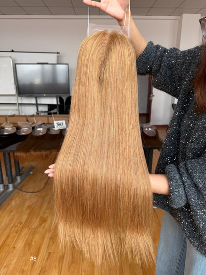 Copper Brown Long Straight Human Hair Topper Mini Wig, product view 1