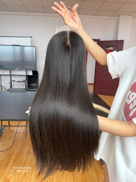Ash Brown Long Straight Human Hair Topper Mini Wig, product view 1