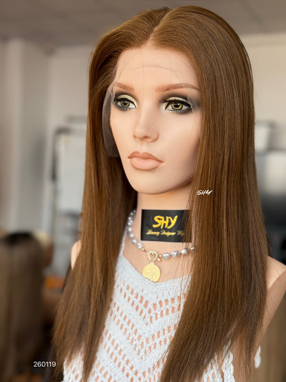 Chestnut Chocolate Brown Middle-Part Straight Human Hair Lace Front Glueless Medical Wig, product view 2