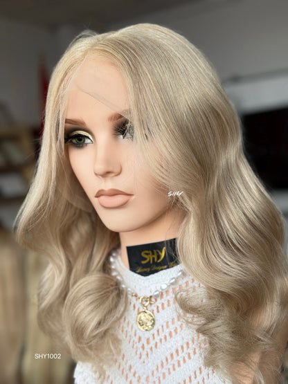 Champagne Blonde Middle-Part Loose Wave Human Hair Lace Front Glueless Medical Wig, product view 2