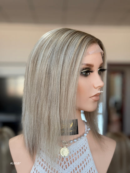 Ash Blonde Highlighted Middle-Part Straight Human Hair Lace Front Glueless Medical Wig, product view 2