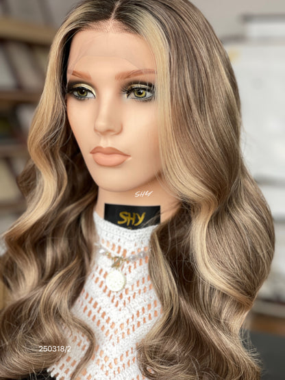 Chocolate Brown Balayage Middle-Part Body Wave Human Hair Lace Front Glueless Medical Wig, product view 2