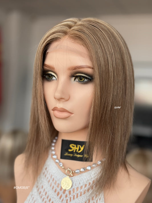 Natural Brown Blonde Highlighted Middle-Part Straight Human Hair Lace Front Glueless Medical Wig, product view 2 — alternate view