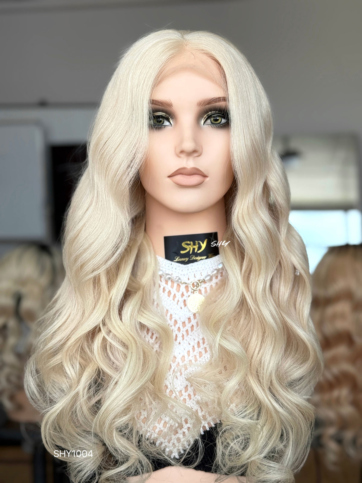 Platinum Blonde Middle-Part Body Wave Human Hair Lace Front Glueless Medical Wig, product view 2