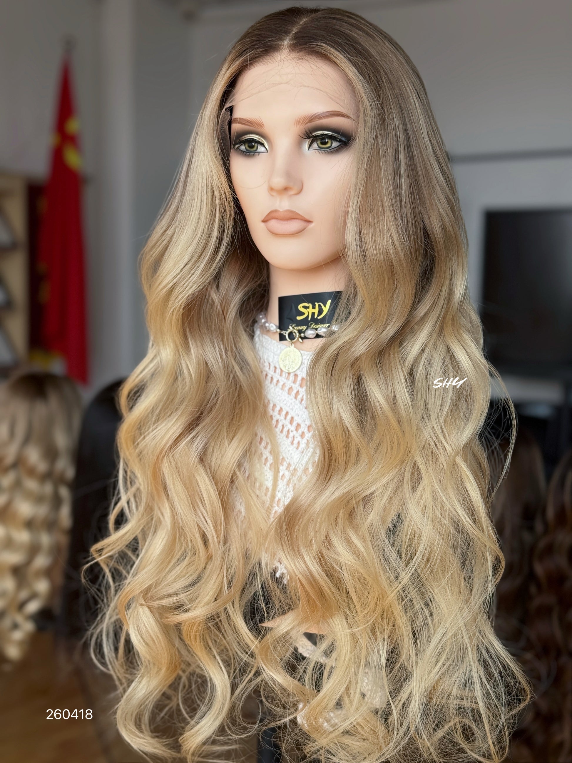 Dark Root Ash Blonde Middle-Part Body Wave Human Hair Lace Front Glueless Medical Wig, product view 2