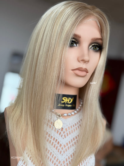 Light Blonde Side-Part Shoulder-Length Straight Human Hair Lace Front Glueless Medical Wig, product view 2
