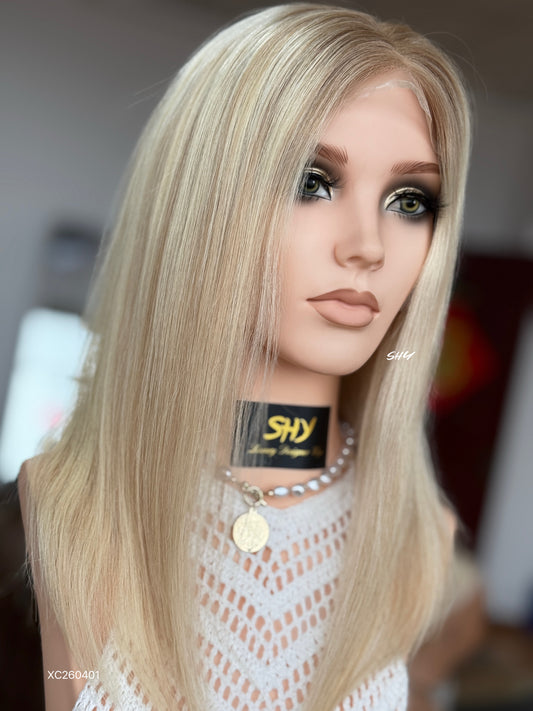 Light Blonde Side-Part Shoulder-Length Straight Human Hair Lace Front Glueless Medical Wig, product view 2 — alternate view