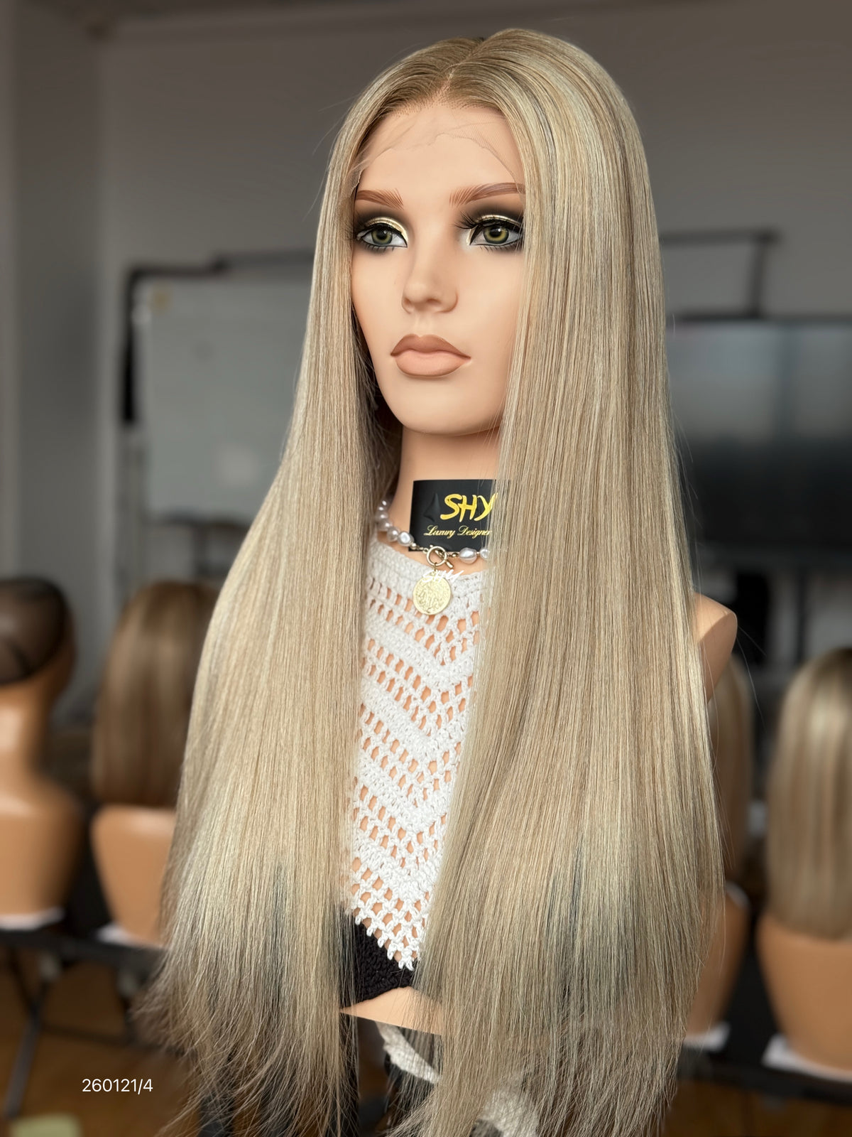 Soft Light Blonde Middle-Part Long Straight Human Hair Lace Front Glueless Medical Wig, product view 2