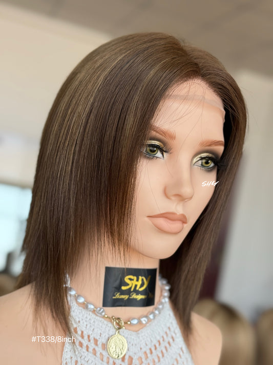 Warm Brown Middle-Part Shoulder-Length Straight Human Hair Lace Front Glueless Medical Wig, product view 2 — alternate view