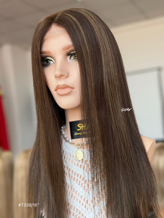 Chocolate Brown Highlighted Middle-Part Long Straight Human Hair Lace Front Glueless Medical Wig, product view 2 — alternate view