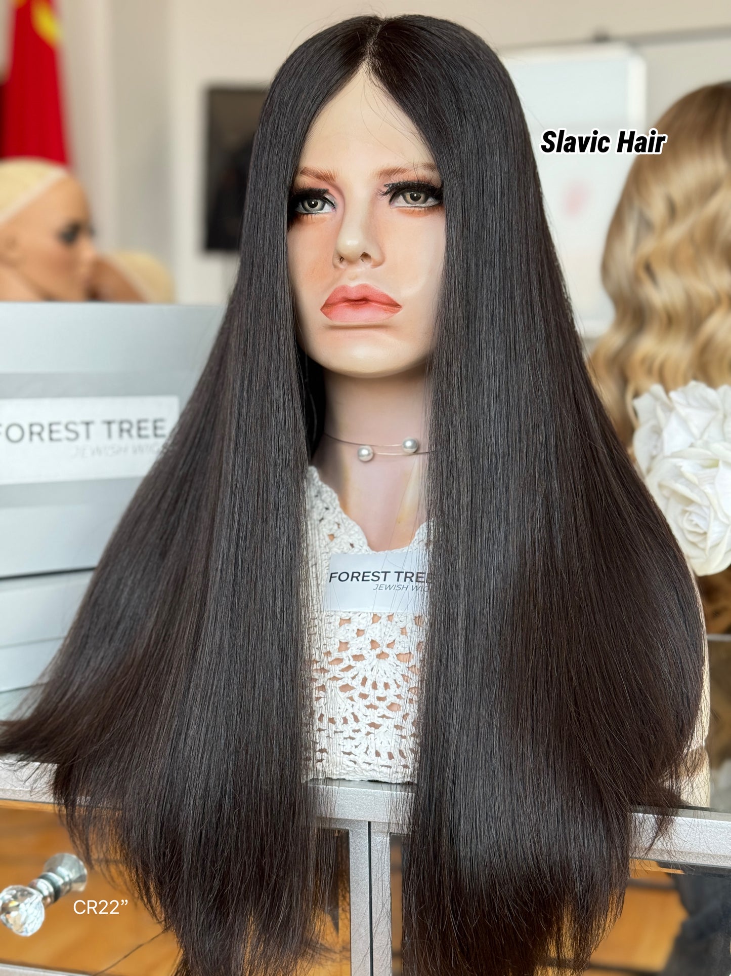 Soft Black Middle-Part Long Straight Human Hair Sheitel Wig, product view 2