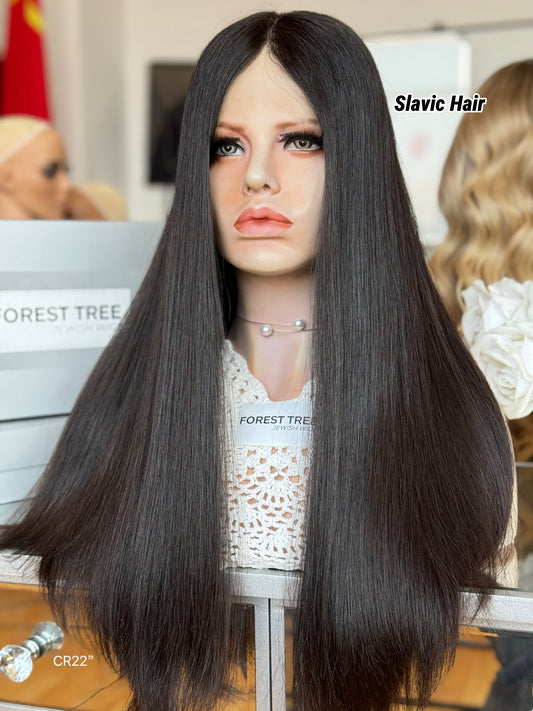 Soft Black Middle-Part Long Straight Human Hair Sheitel Wig, product view 2 — alternate view