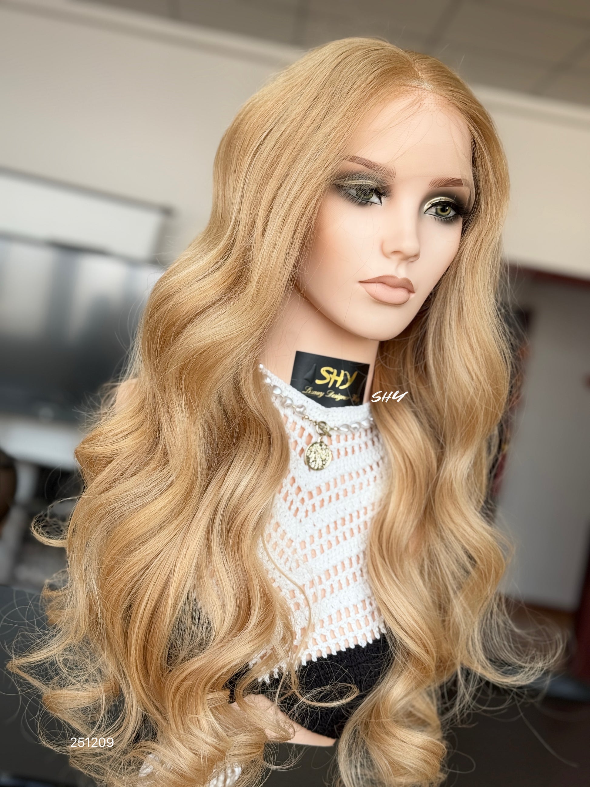 Honey Blonde Long Wavy Human Hair Lace Front Glueless Medical Wig, product view 2