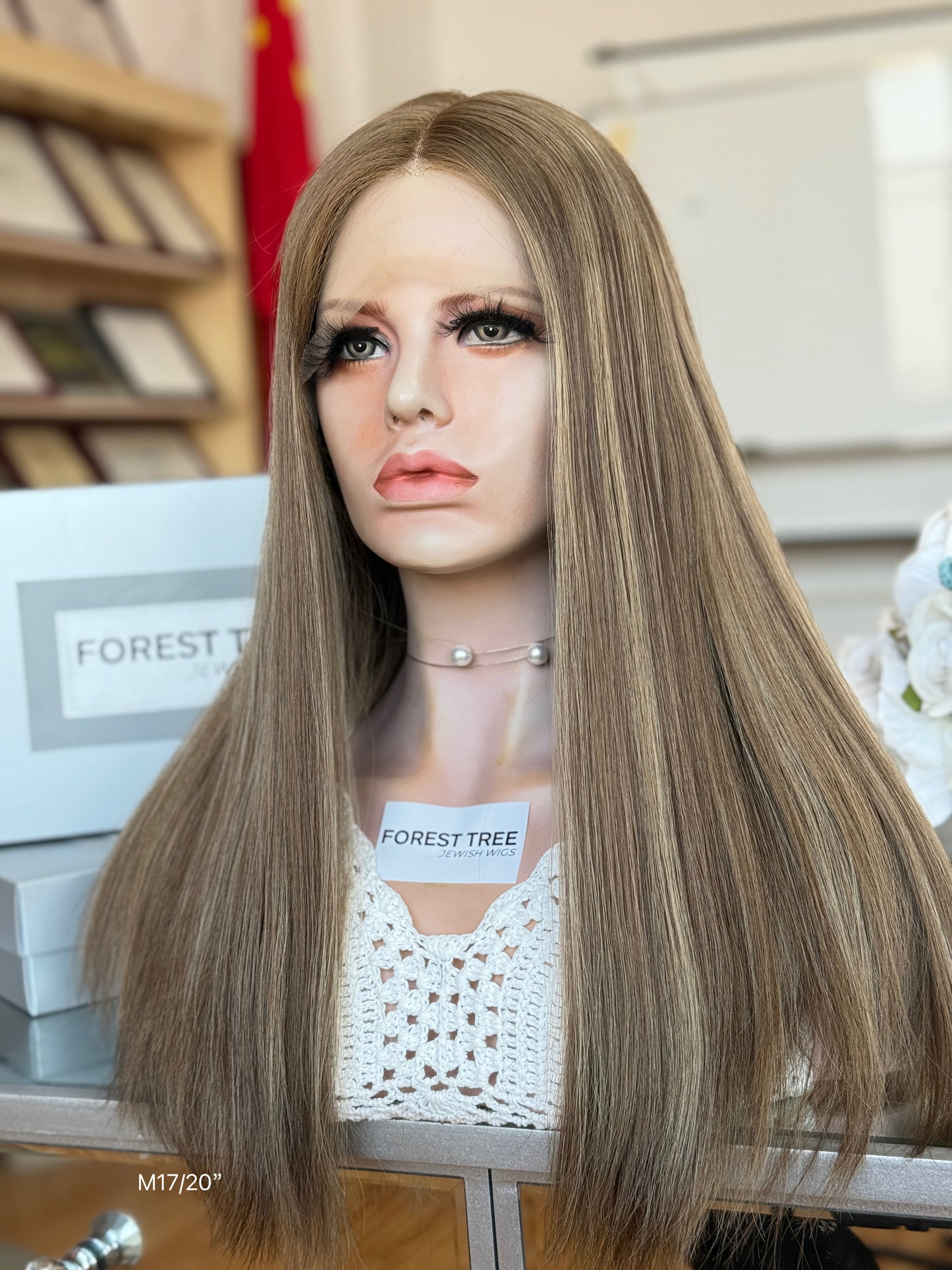 Champagne Ash Blonde Middle-Part Straight Human Hair Sheitel Wig, product view 2