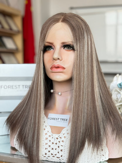 Smoky Ash Brown Middle-Part Long Straight Human Hair Sheitel Wig, product view 2