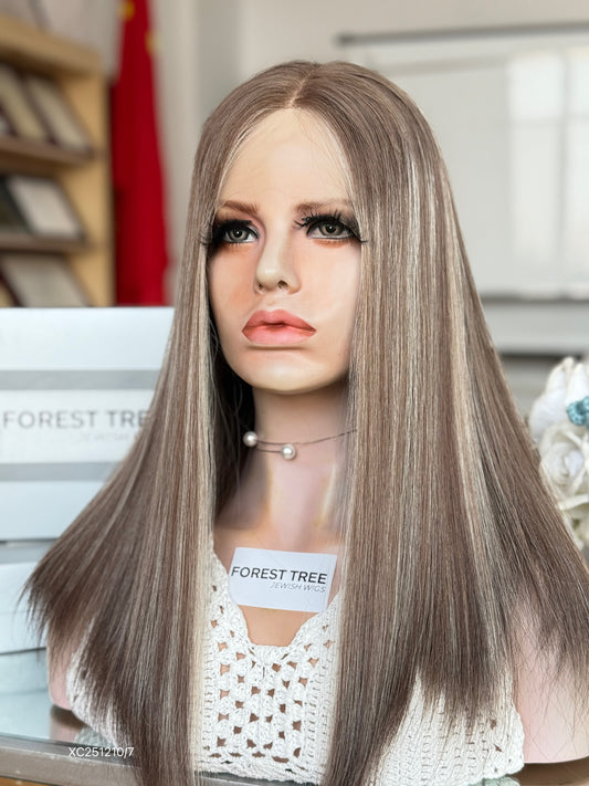 Smoky Ash Brown Middle-Part Long Straight Human Hair Sheitel Wig, product view 2 — alternate view