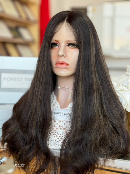 Rich Black Middle-Part Long Wavy Human Hair Sheitel Wig, product view 2