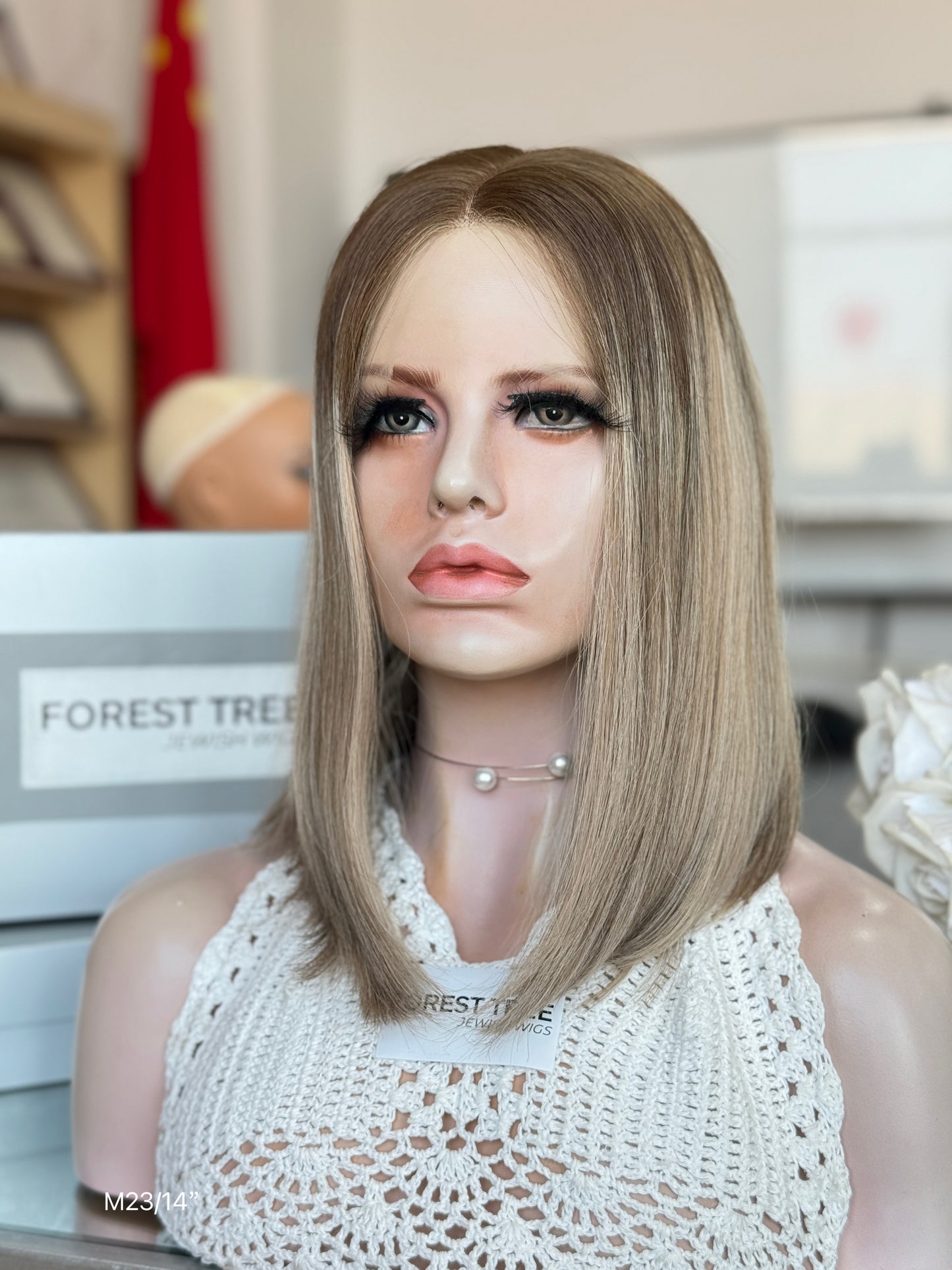 Cool Ash Brown Middle-Part Bob Human Hair Sheitel Wig, product view 2