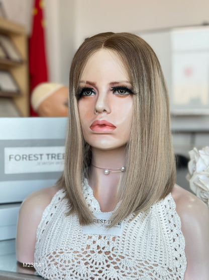 Cool Ash Brown Middle-Part Bob Human Hair Sheitel Wig, product view 2
