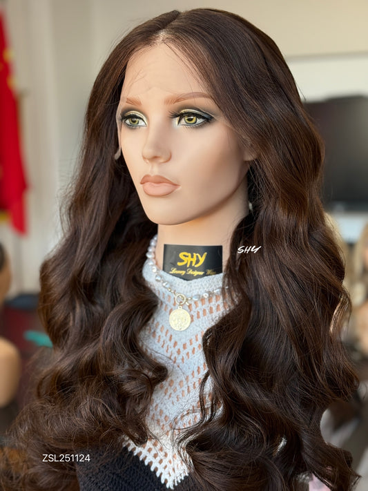 Deep Chocolate Brown Side-Part Long Wavy Human Hair Lace Front Glueless Medical Wig, product view 2 — alternate view