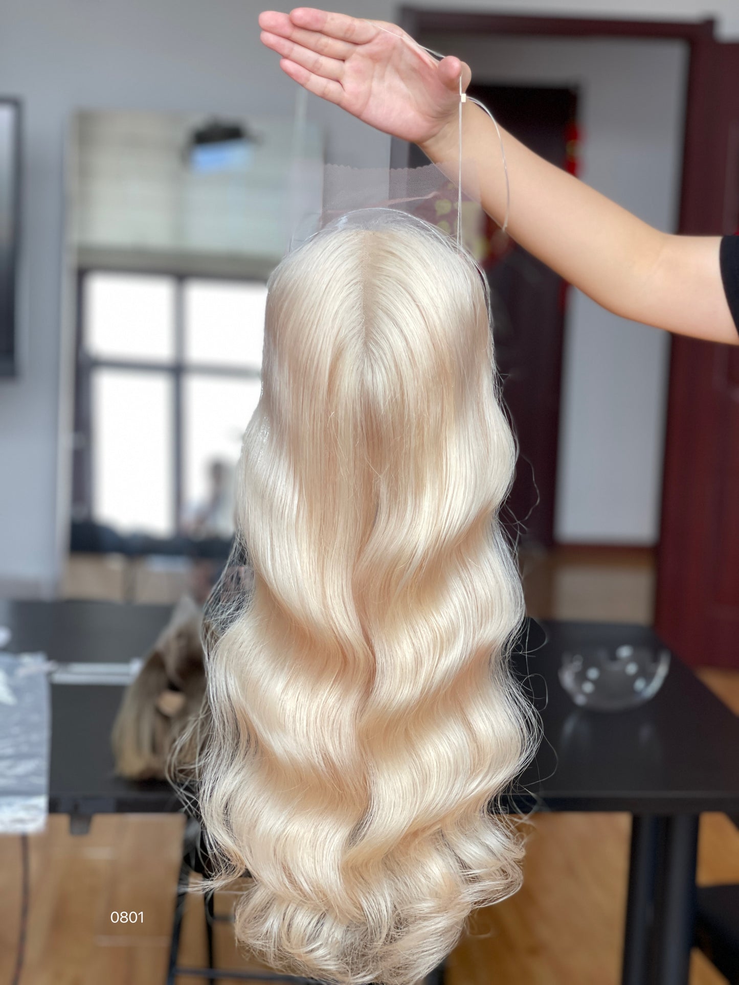 Ash Blonde Center-Part Long Wavy Human Hair Topper Mini Wig, product view 1