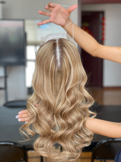 Warm Brown Center-Part Long Wavy Human Hair Topper Mini Wig, product view 2