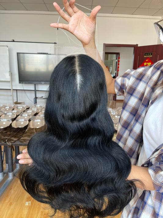 Ash Brown Center-Part Long Wavy Human Hair Topper Mini Wig, product view 1