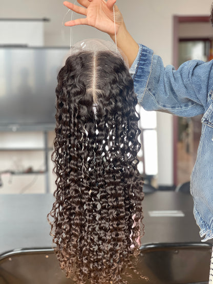 Natural Brown Long Curly Human Hair Topper Mini Wig, product view 3