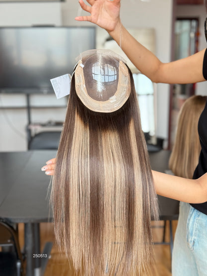 Light Blonde Long Straight Human Hair Topper Mini Wig, product view 3