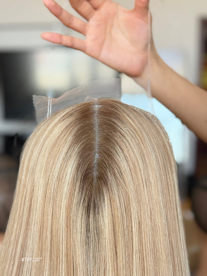 Light Blonde Long Straight Human Hair Topper Mini Wig, product view 2