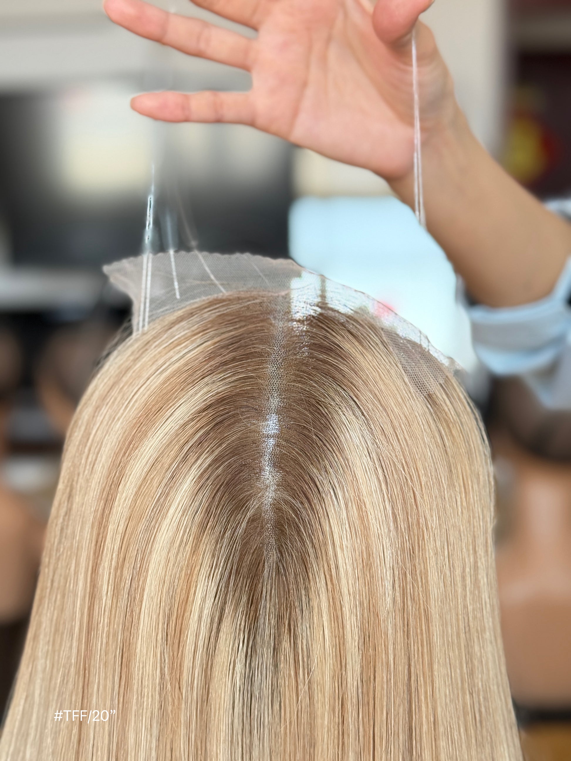 Light Blonde Long Straight Human Hair Topper Mini Wig, product view 2