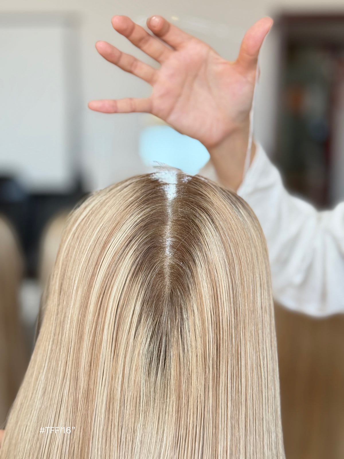 Light Blonde Long Straight Human Hair Topper Mini Wig, product view 2
