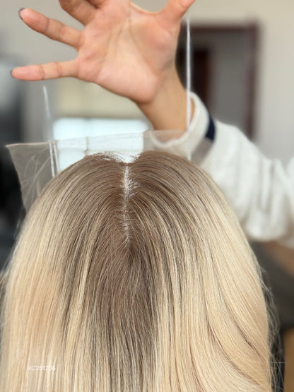 Light Blonde Long Wavy Human Hair Topper Mini Wig, product view 2