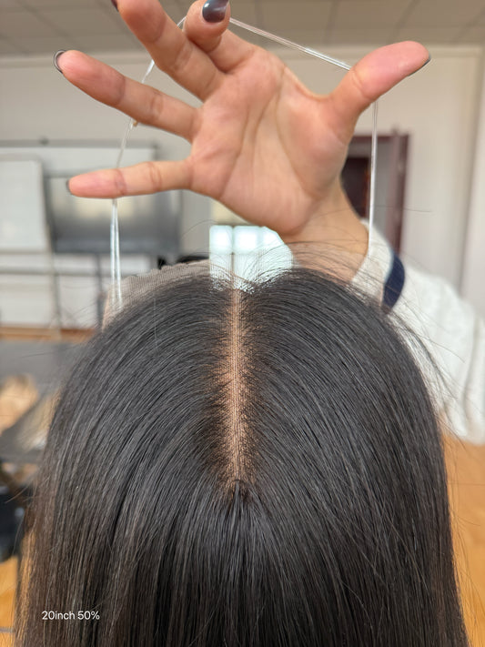 Chocolate Brown Long Straight Human Hair Topper Mini Wig, product view 2 — alternate view