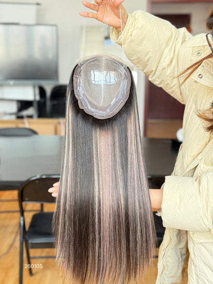 Ash Blonde Highlighted Long Straight Human Hair Topper Mini Wig, product view 2
