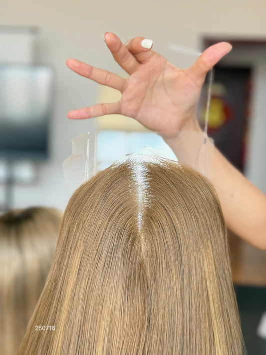 Warm Brown Long Straight Human Hair Topper Mini Wig, product view 2 — alternate view