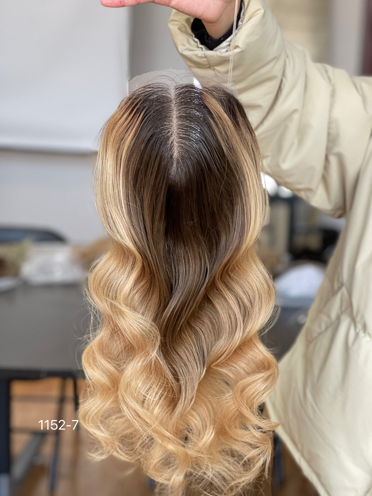 Dark-Root Blonde Long Wavy Human Hair Topper Mini Wig, product view 3