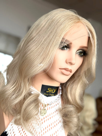 Champagne Blonde Middle-Part Loose Wave Human Hair Lace Front Glueless Medical Wig, product view 3
